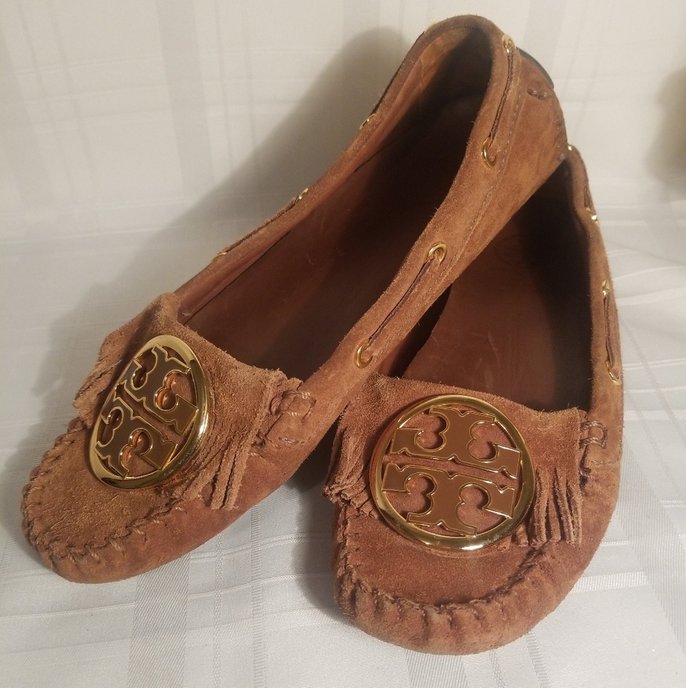 TORI BURCH TAN ALEXANDRA SUEDE MOCCASINS  7.5 M